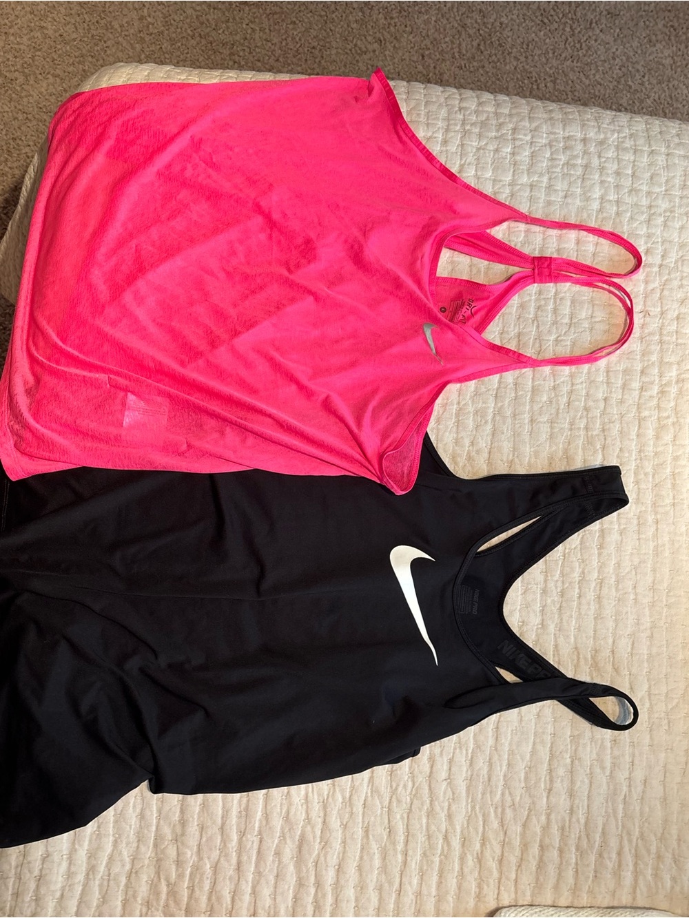 Nike Women's Racerback Tank Tops - Neon Pink & Black